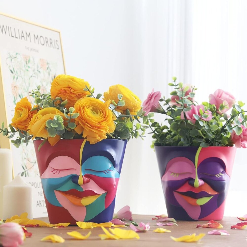 Abstract Rainbow Head Planter, Unique Face Plant Pot with Drainage, Cute Eclecti - Picture 5 of 6